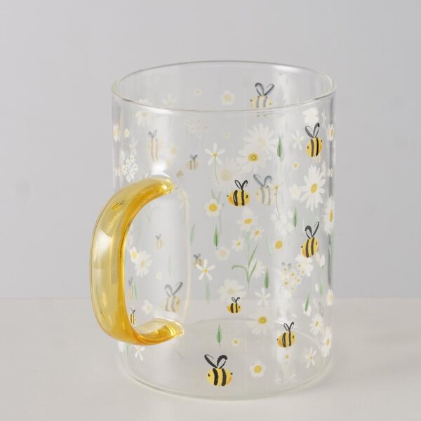 Boltze Home Collections Skleněný hrníček Honey se žlutým ouškem