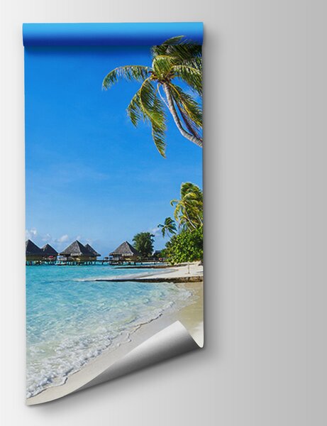 Fototapeta Pláž s palmami a chatkami, Mořské fototapety, Populární fototapety, u74337 - Tapeko.co.cz