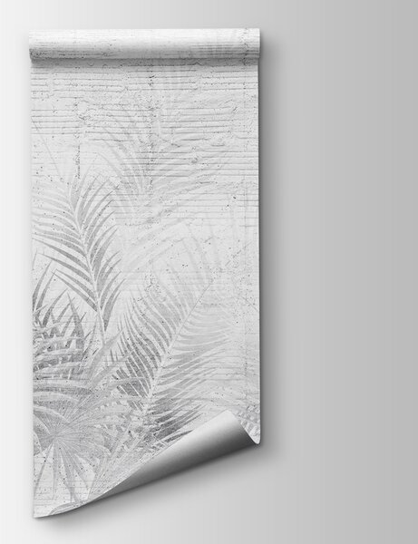 Fototapeta Bílé a šedé pozadí s palmovými listy, Designové fototapety na zeď, Populární fototapety, u74401 - Tapeko.co.cz
