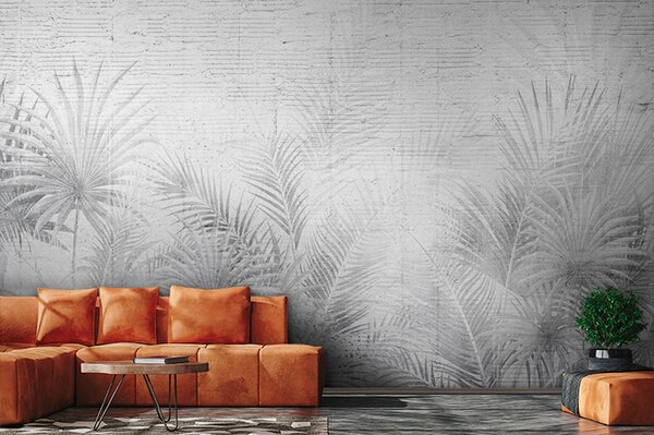 Fototapeta Bílé a šedé pozadí s palmovými listy, Designové fototapety na zeď, Populární fototapety, u74401 - Tapeko.co.cz