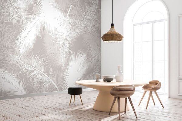 Fototapeta Bílé peří na šedém pozadí, Designové fototapety na zeď, Populární fototapety, u74474 - Tapeko.co.cz