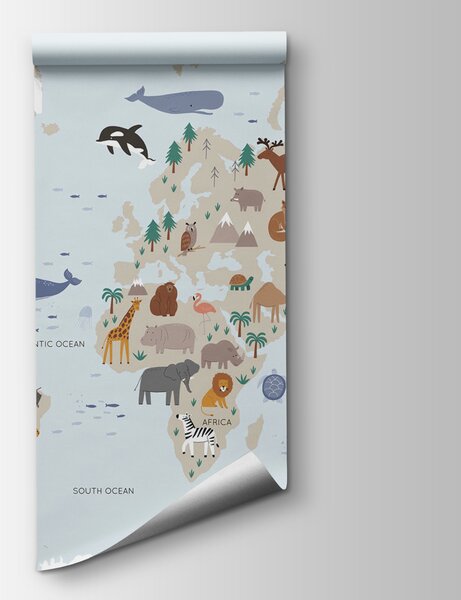 Fototapeta Mapa světa se zvířaty, Dětské fototapety, Populární fototapety, u74435 - Tapeko.co.cz