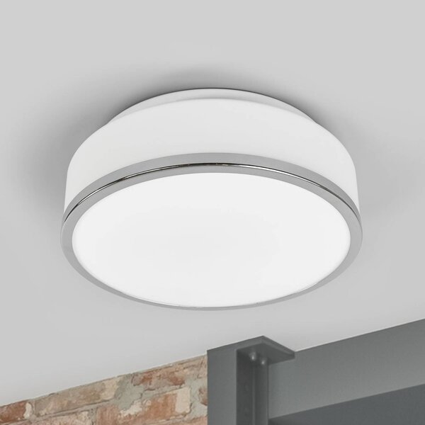 Searchlight Zápustné stropní svítidlo IP44, Ø 28 cm, chrom, stmívatelný, Bílá / opál, Koupelna, Sklo, Moderní