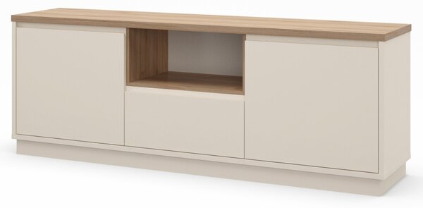 Marckeric Krémový lakovaný TV stolek Loreta 160 x 40 cm s dubovým dekorem