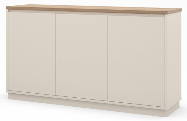 Marckeric Krémová lakovaná komoda Loreta 151 x 40 cm s dubovým dekorem