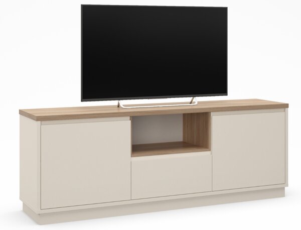Marckeric Krémový lakovaný TV stolek Loreta 160 x 40 cm s dubovým dekorem