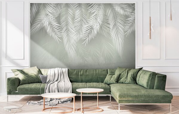 Fototapeta Bílé listy na šedém pozadí, Designové fototapety na zeď, Populární fototapety, u74489 - Tapeko.co.cz