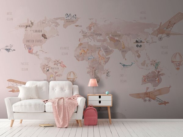 Fototapeta Mapa světa se zvířaty a ptáky, Dětské fototapety, Populární fototapety, u74508 - Tapeko.co.cz