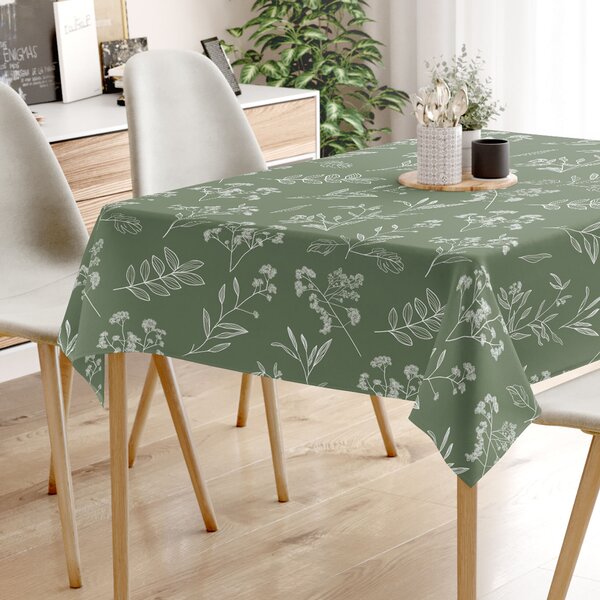 Goldea hranatý ubrus 100% bavlněné plátno - bylinkové lístky 120 x 180 cm