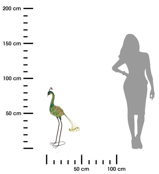 Zahradní kovová figurka Peafowl, 80 cm, zelená
