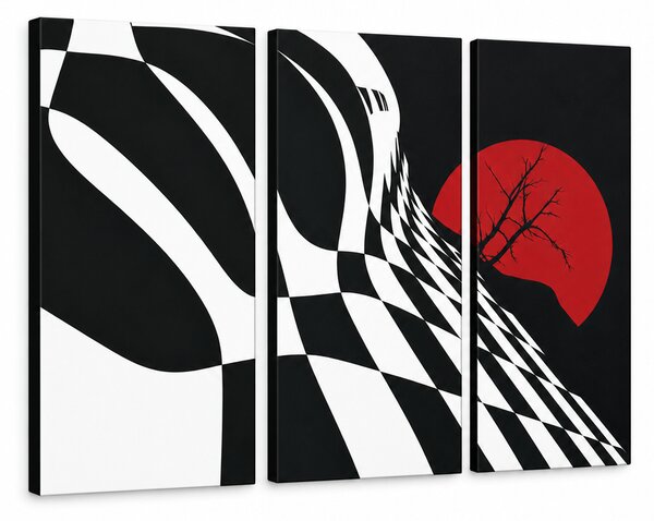 Ručně malovaný obraz POP Art Abstraktní šachovnice 3 kusů - 60x40 cm
