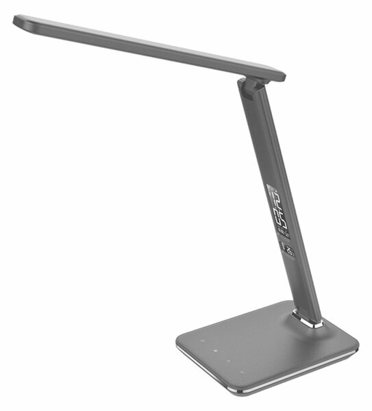 Solight LED stolní lampička s displejem, 9W, volba teploty světla, kůže, černá WO45-B