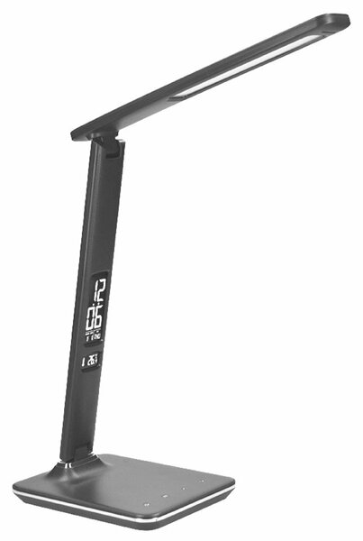 Solight LED stolní lampička s displejem, 9W, volba teploty světla, kůže, černá WO45-B