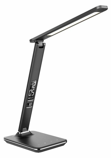 Solight LED stolní lampička s displejem, 9W, volba teploty světla, kůže, černá WO45-B