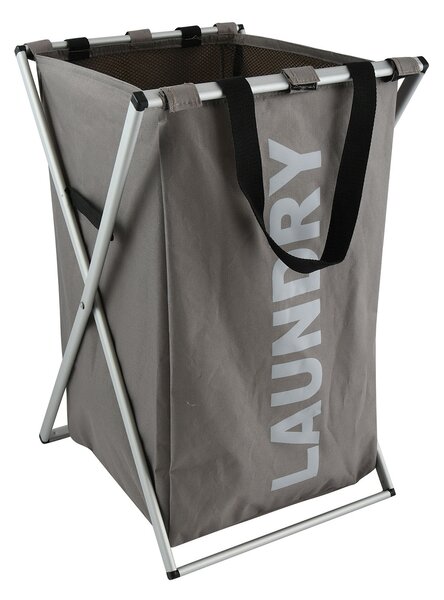 MSV látkový koš na prádlo LAUNDRY, skládací, šedo-hnědý, polyester, hliník