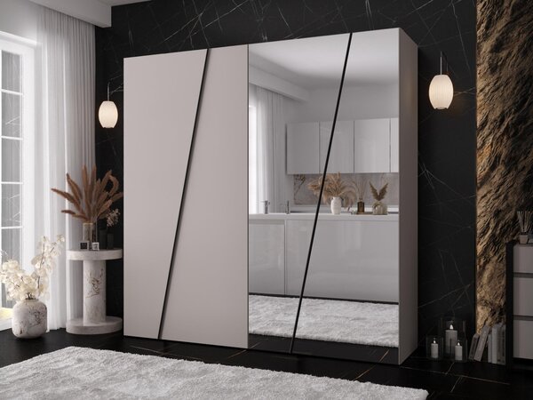 Šatní skříň se zrcadlem Grelipt 2L 200 cm, Barva: kašmír / kašmír + zlatá 5903211528644