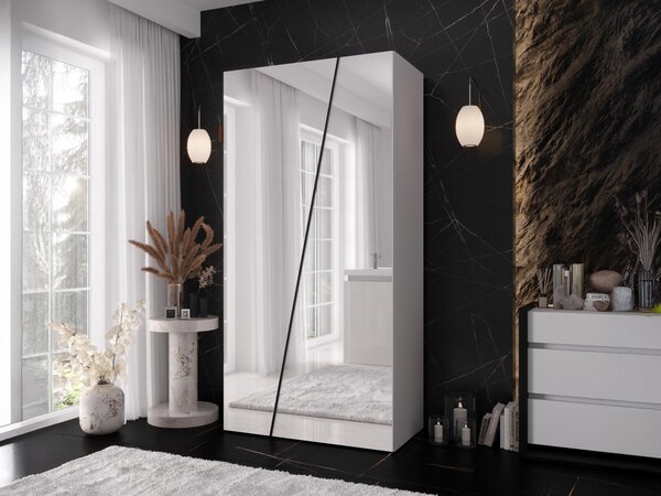 Šatní skříň se zrcadlem Grelipt 2L 100 cm, Barva: černá 5903211528514