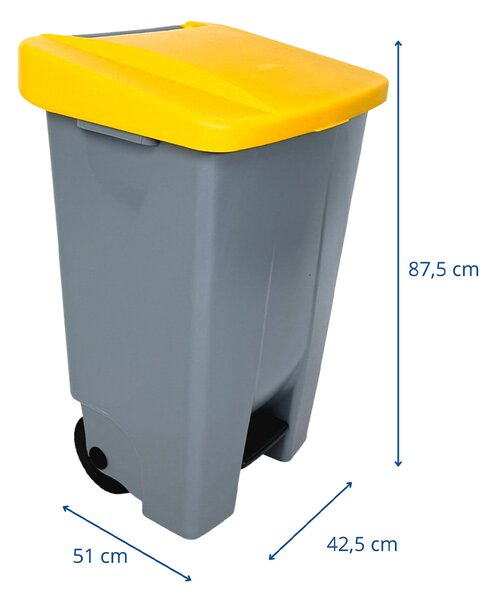 Denox nášlapný odpadkový koš na tříděný odpad 120 L, žluté víko, plastový s kolečky