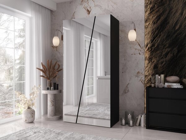 Šatní skříň se zrcadlem Grelipt 2L 100 cm, Barva: černá 5903211528514