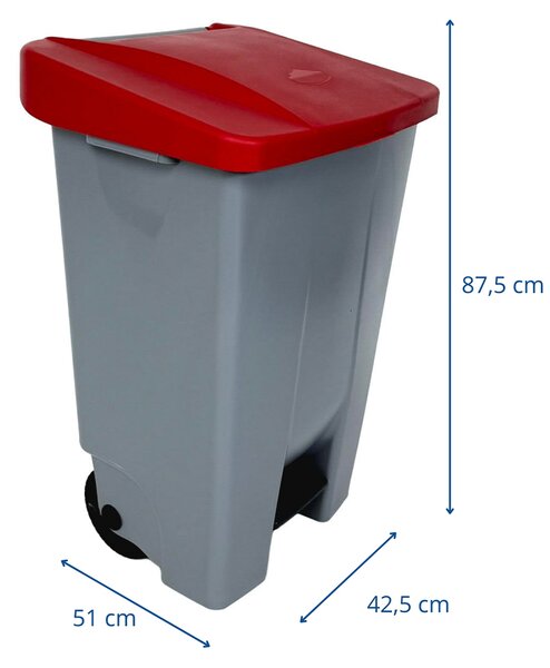 Denox nášlapný odpadkový koš na tříděný odpad 120 L, červené víko, plastový s kolečky