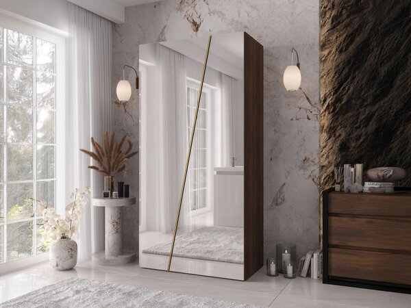 Šatní skříň se zrcadlem Grelipt 2L 100 cm, Barva: černá 5903211528514