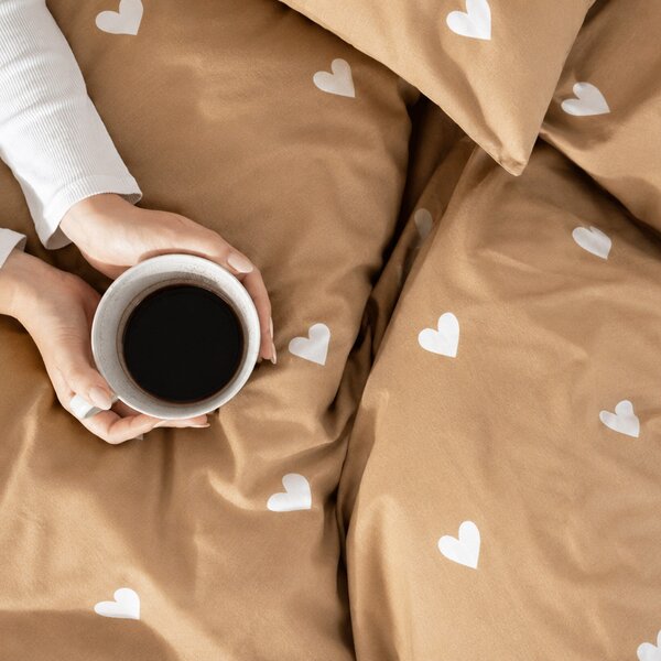 Goldea bavlněné povlečení - srdíčka na podzimní hnědé 140 x 200 a 70 x 90 cm