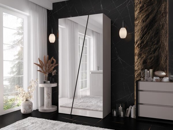Šatní skříň se zrcadlem Grelipt 2L 100 cm, Barva: černá 5903211528514