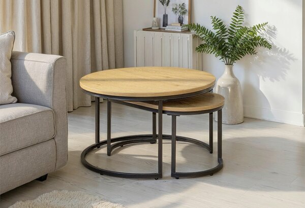 SADA KONFERENČNÍCH STOLKŮ, černá, divoký dub, kov, kompozitní dřevo, 70/70/42 cm MID.YOU - Konferenční stolky, Online Only