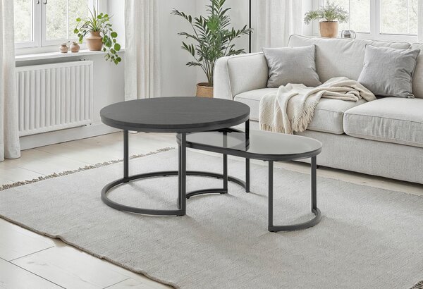 SADA KONFERENČNÍCH STOLKŮ, černá, kov, sklo, kompozitní dřevo, 70/42/70 cm MID.YOU - Konferenční stolky, Online Only