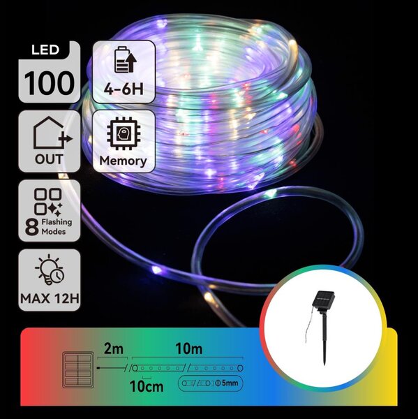 Aigostar - LED Solární řetěz 100xLED/8 funkcí 12m IP65 multicolor