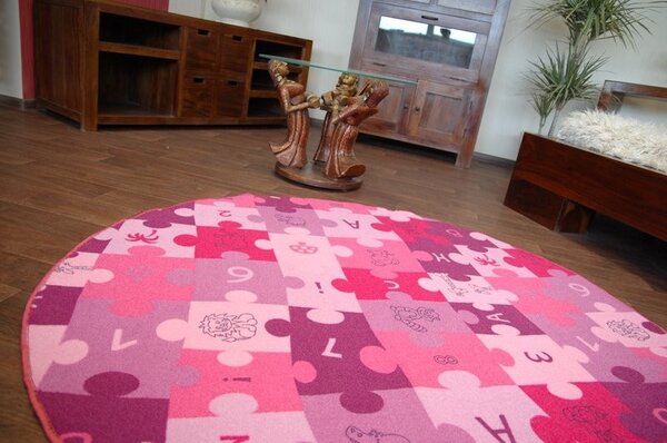Dywany Lusczow Dětský kulatý koberec PUZZLE fialový