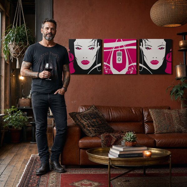 Ručně malovaný obraz POP Art I-GIRL 3 dílná sada - 120x40 cm