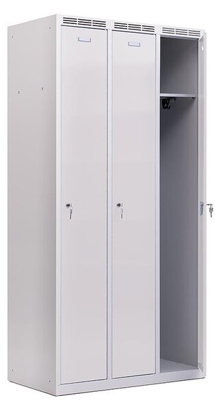 Kovová šatní skříň Trestles SS3M 1800x886x500 mm, 3 oddíly, šedé dveře Typ zámku: cylindrický, Podnož: nožky