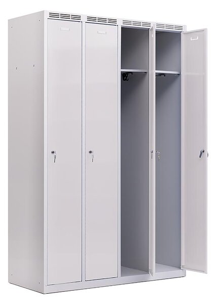Kovová šatní skříň Trestles SS4M 1800x1173x500 mm, 4 oddíly, šedé dveře Typ zámku: cylindrický, Podnož: nožky