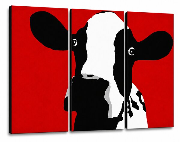 Ručně malovaný obraz POP Art Kráva 3 dílná kráva - 60x40 cm