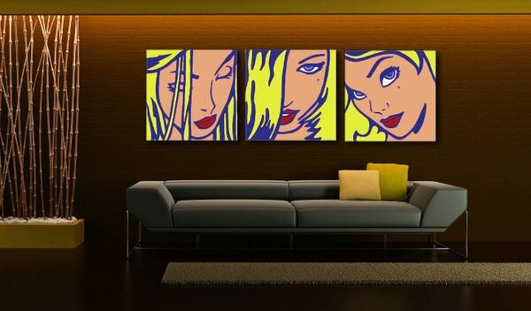 Ručně malovaný obraz POP Art LICHTENSTEIN 3 díly li5 - 120x40 cm