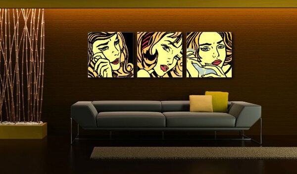 Ručně malovaný obraz POP Art LICHTENSTEIN 3 díly li6 - 120x40 cm