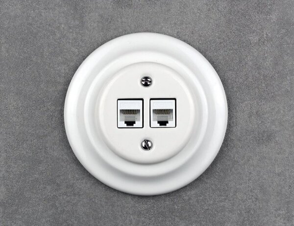 Elhard Kulatá keramická zásuvka 2xRJ45, bílá KV2022W