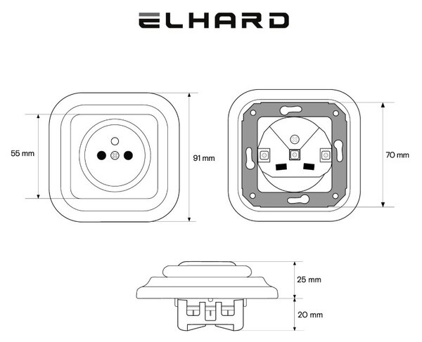 Elhard Hranatá keramická zásuvka, černá - kompletní KV6100B