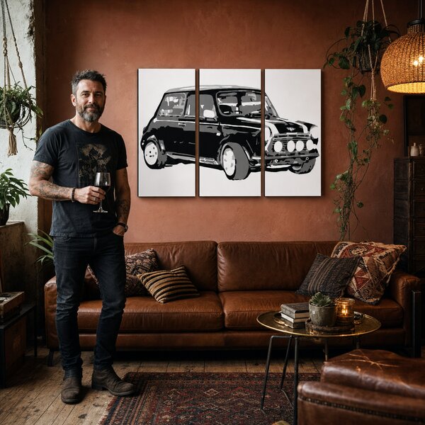 Ručně malovaný obraz POP Art MINI COOPER 3dílný mini - 60x40 cm