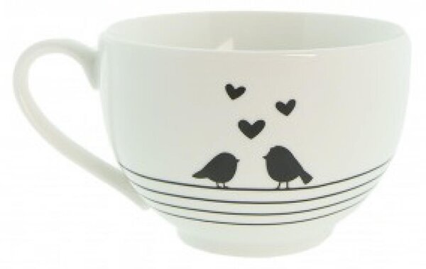 Clayre & Eef Porcelánový šálek s podšálkem Love Birds
