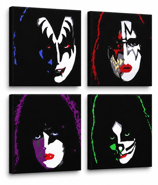 Ručně malovaný obraz POP Art Polibek 4 dílný polibek - 60x60 cm
