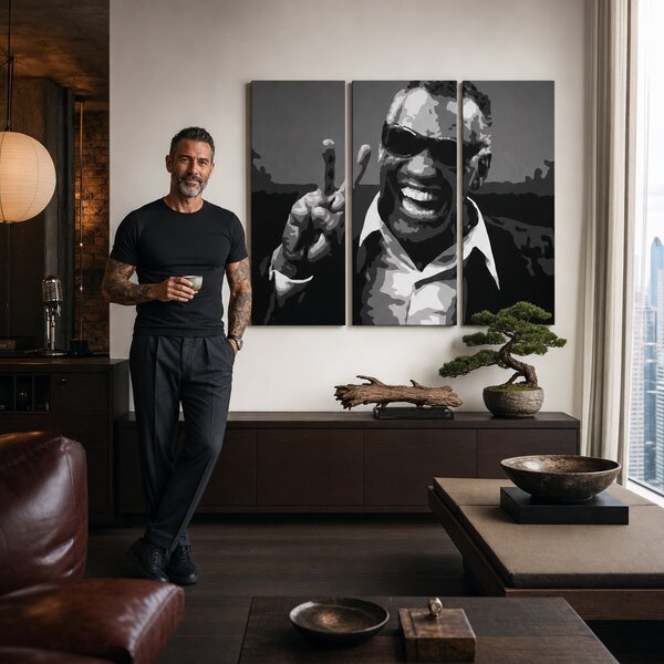 Ručně malovaný obraz POP Art Ray Charles 3 dílná RC - 60x40 cm