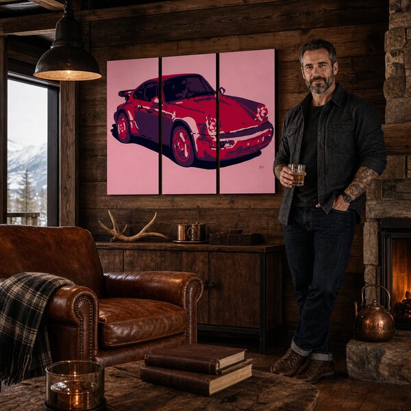 Ručně malovaný obraz POP Art s motivem PORSCHE 911, 3 díly, por3 - 60x40 cm