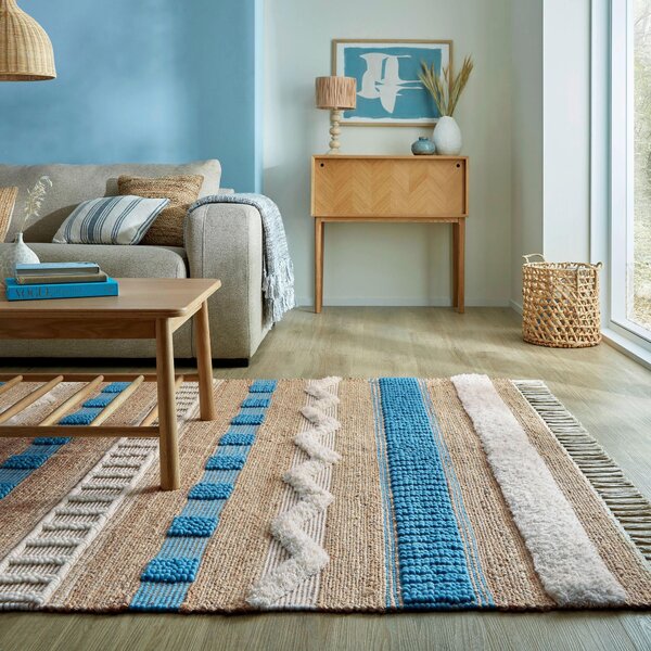 VŠÍVANÝ KOBEREC, 120/170 cm, modrá, přírodní barvy Flair Rugs - Online Only koberce & rohožky, Online Only