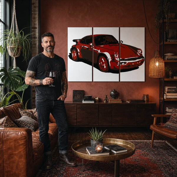 Ručně malovaný obraz POP Art s motivem PORSCHE 911, 3 díly, por2 - 60x40 cm