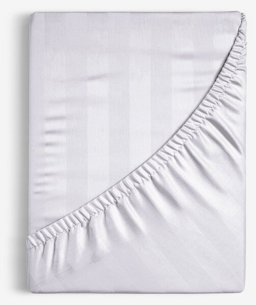 Goldea damaškové napínací prostěradlo - světle šedé proužky se saténovým leskem 180 x 200 cm