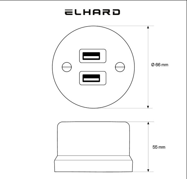 Elhard Nástěnná keramická 2x USB zásuvka, bílá KN2032W