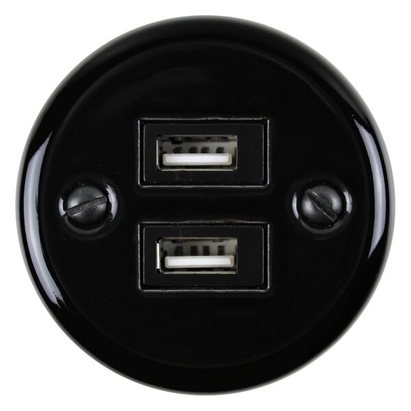 Elhard Nástěnná keramická 2xUSB zásuvka, černá KN2032B