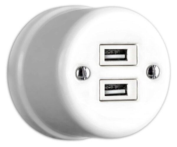 Elhard Nástěnná keramická 2x USB zásuvka, bílá KN2032W
